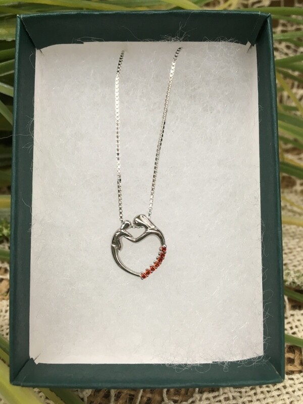 Birthstone Heart Necklace - A - January - Mother and Child Sterling Silver Pendant with Cubic Zirconian Stones and 18 inch chain