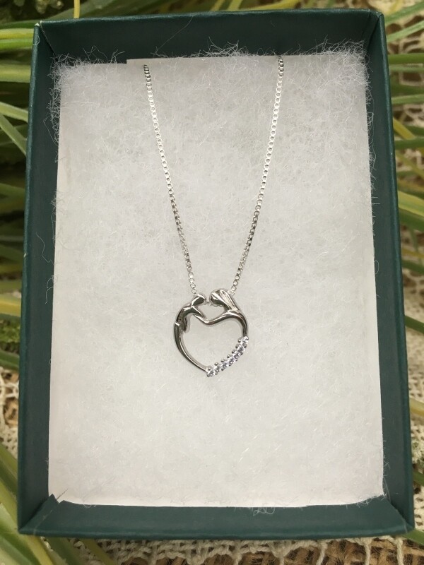 Birthstone Heart Necklace - F - June - Mother and Child Sterling Silver Pendant with Cubic Zirconian Stones and 18 inch chain