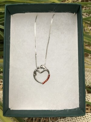 Birthstone Heart Necklace - G - July - Mother and Child Sterling Silver Pendant with Cubic Zirconian Stones and 18 inch chain