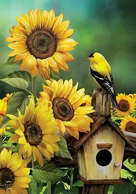 Goldfinch and Sunflowers - House Flag - 28" x 40"