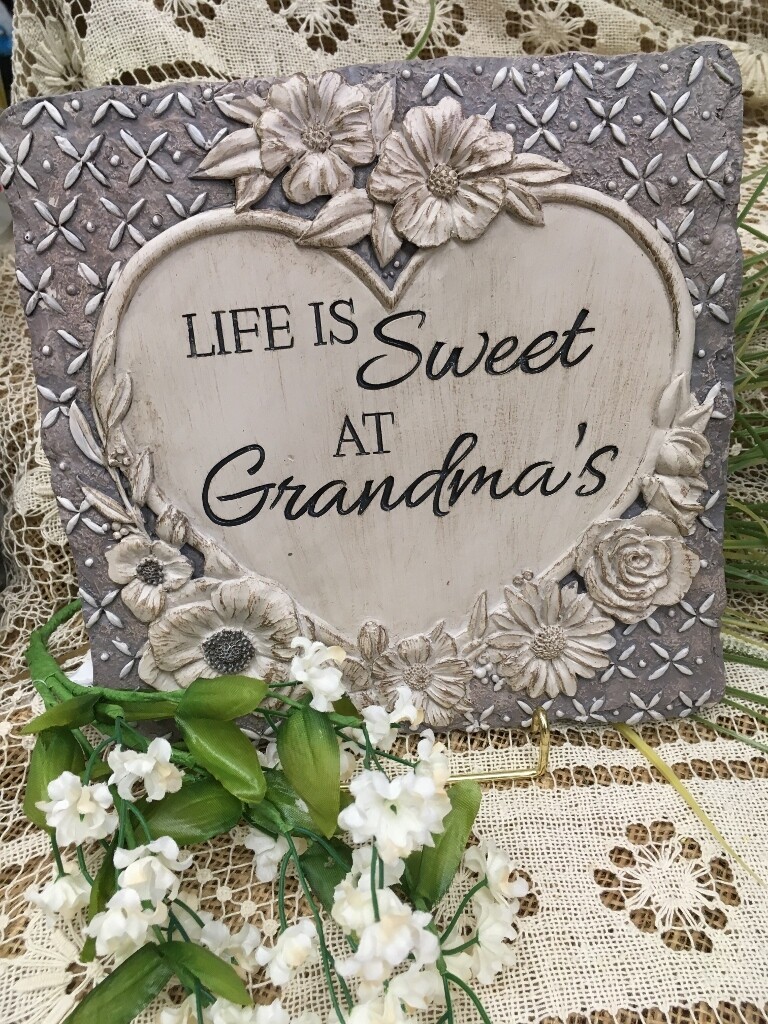 Garden Stepping Stone - Life is Sweet at Grandma's  - 10 x 10 inches - with sculpted flowers