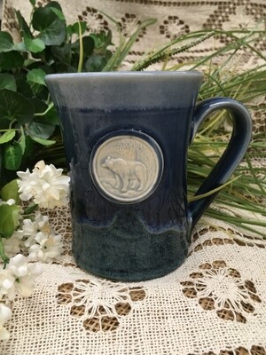 Medallion Large Mug, Bear, Ocean Blue - Pavlo Pottery - Canadian Handmade