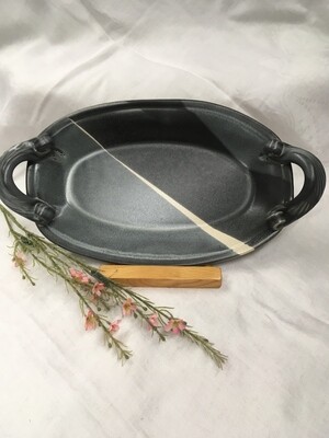 Oval Tray with Handles, Black & White - Pavlo Pottery - Canadian Handmade