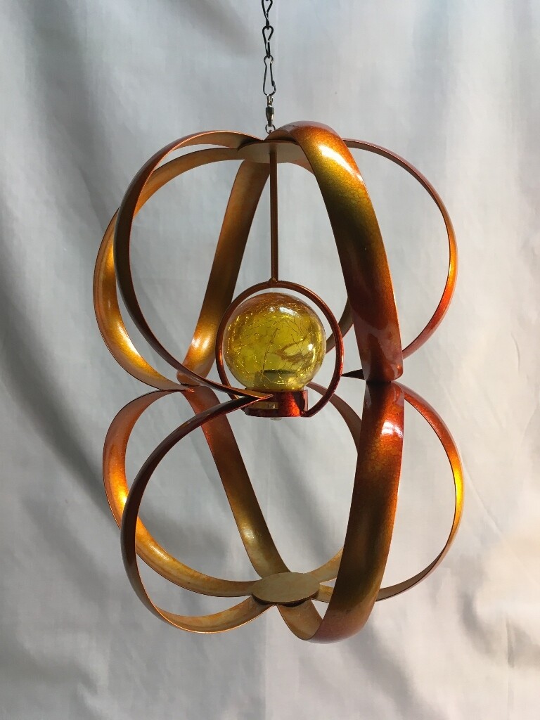 Wind Spinner - Solar Copper Spiral - Hanging - 8 x 11inches - gold crackle glass ball solar light