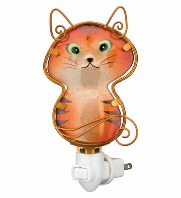 Night Light - Cat - hand-painted glass - 120v bulb included