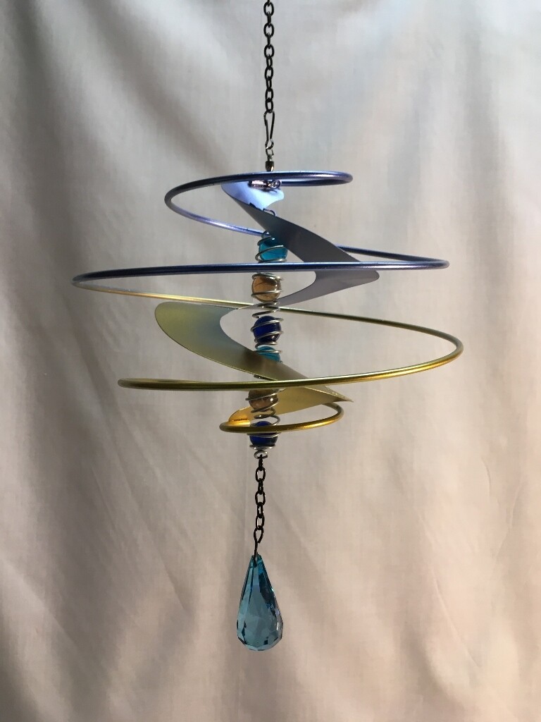 Wind Spinner - Fantasia Blue - Hanging - glass marbles and crystal dangle - 9 x 10 inches