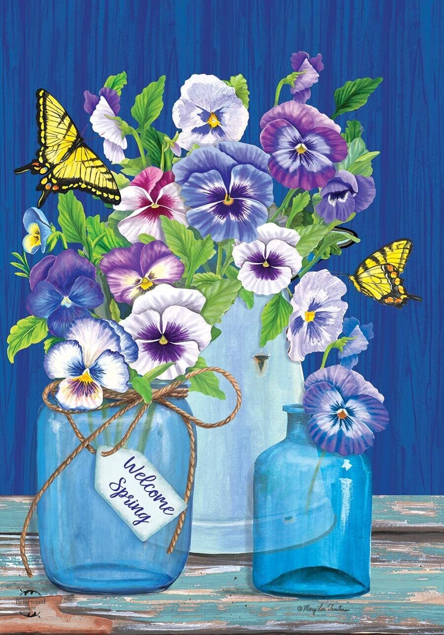 Butterflies and Pansies - House Flag - 28" x 40"