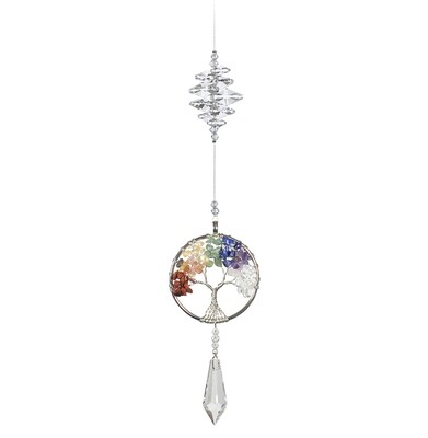 Tree of Life, Wire with Coloured Stones and Clear Crystals - Crystal Suncatcher - Canadian Handmade Rainbow Maker