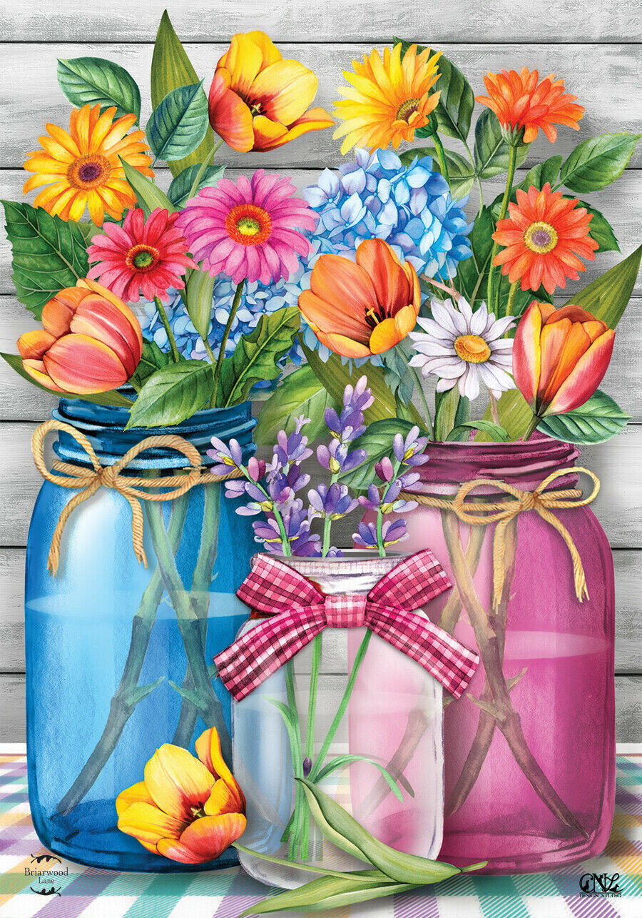 Spring Floral Jars - Garden Flag - 12.5 " x 18"