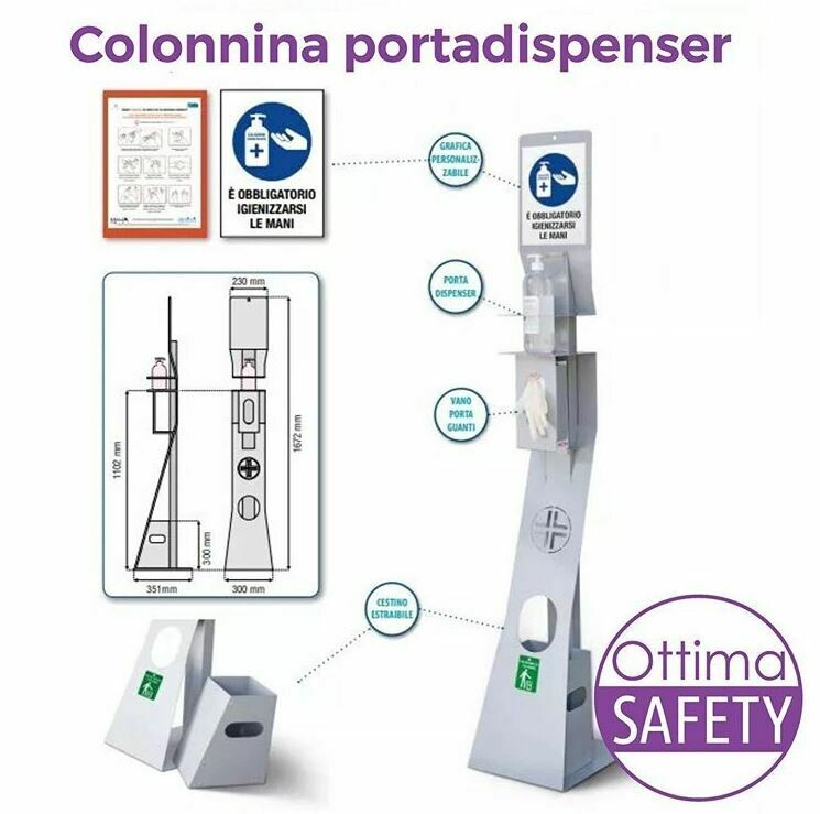Colonnina porta liquido igienizzante e guanti monouso