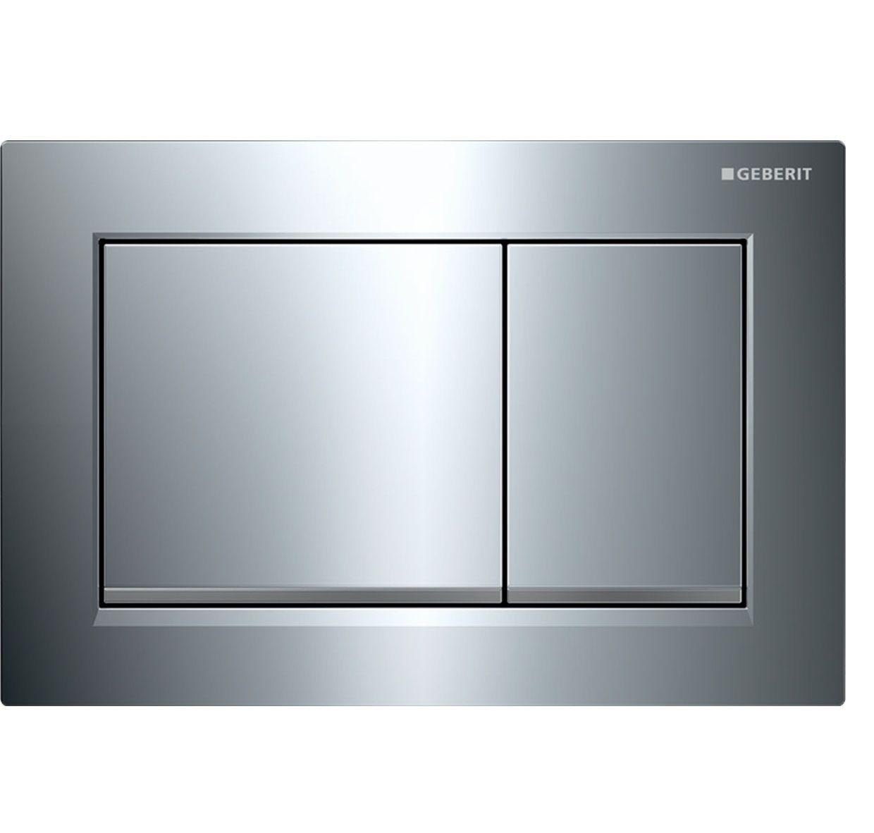 Plaque de déclenchement Geberit Omega30 pour rinçage double touche / chromé brillant - bandes design : chromé
