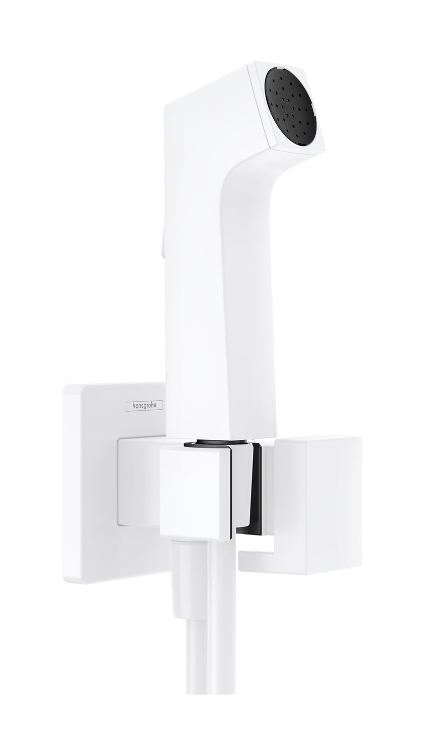 Douchette hygiénique pour WC Hansgrohe E en blanc mat pour eau froide avec support et flexible