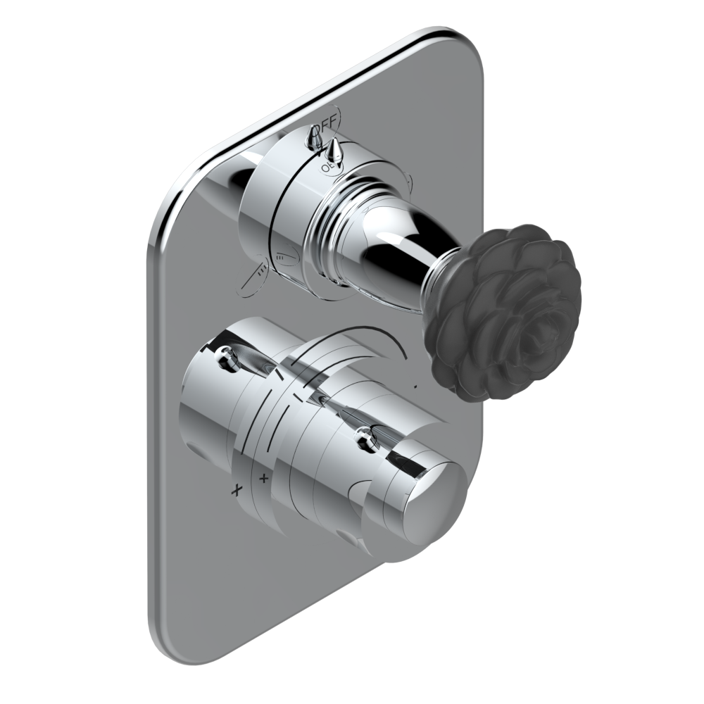Set de finition THG pour douche thermostatique à encastrer 2 fonctions avec inverseur - Collection &quot;Camélia Cristal Noir&quot;, Choisissez la finition de votre set de finition: Chromé - A02