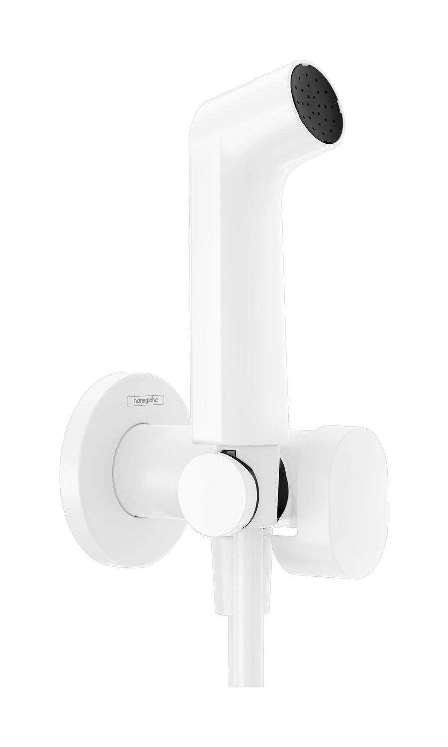 Douchette hygiénique pour WC Hansgrohe S en blanc mat pour eau mitigée avec support et flexible
