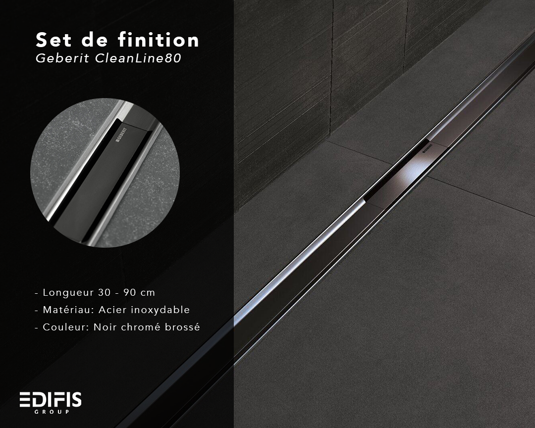 Set de finition Geberit CleanLine80 - Noir chromé / brossé - Longueur 30 - 90 cm