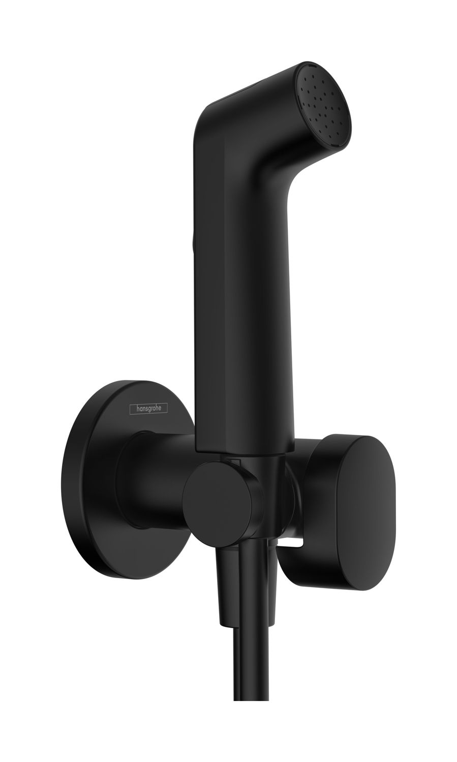 Douchette hygiénique pour WC Hansgrohe S en noir mat pour eau mitigée avec support et flexible