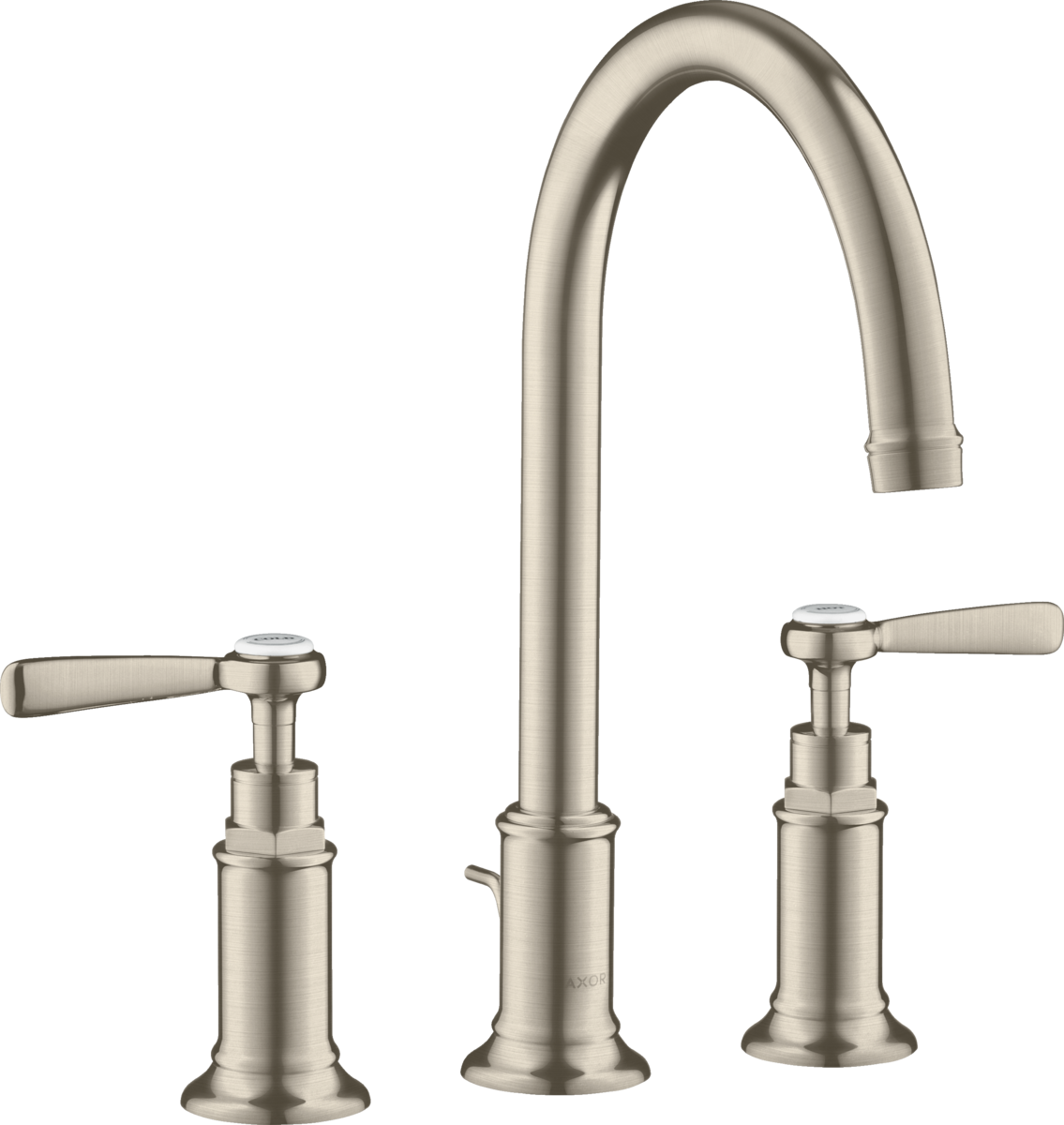 Mélangeur de lavabo 3 trous AXOR Montreux 180 avec poignées droites et garniture de vidage en nickel brossé