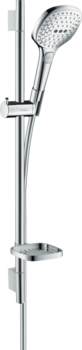 Barre de douche Hansgrohe avec douchette à main Raindance Select E 120 3 jets , flexible Isiflex et porte savon Casetta&#39;S Puro
