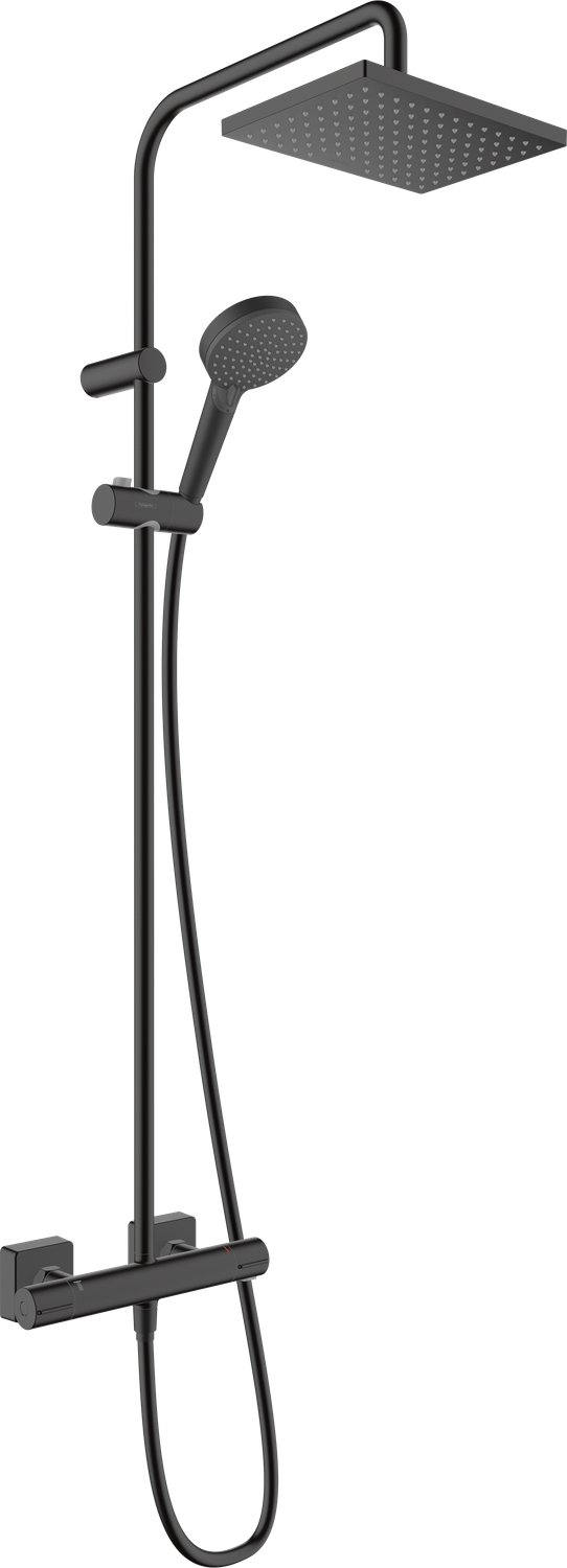 Colonne de douche Showerpipe Hansgrohe Vernis Shape 230 1 jet avec mitigeur thermostatique en noir mat
