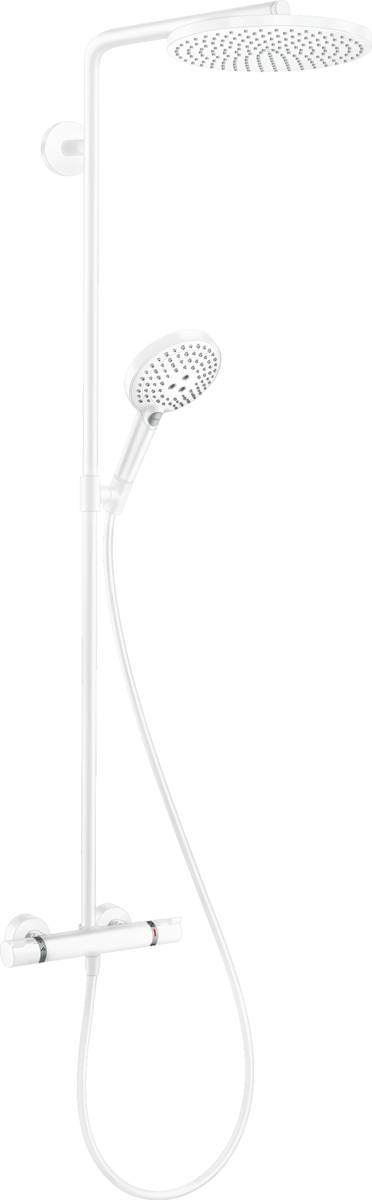 Colonne de douche Showerpipe Hansgrohe Raindance Select S 240 1 jet PowderRain avec mitigeur thermostatique en blanc mat