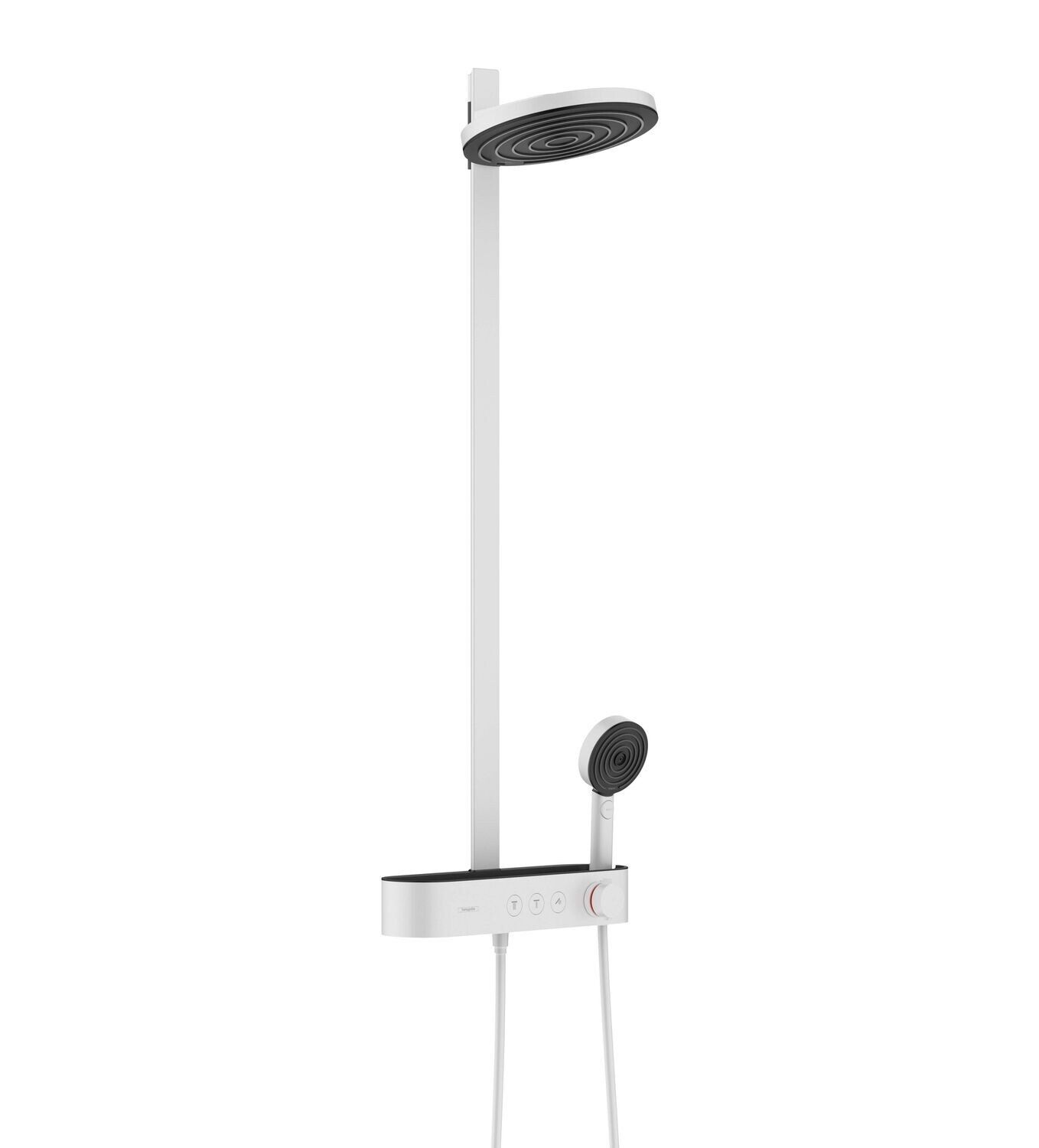 Colonne de douche Showerpipe Hansgrohe Pulsify S 260 2 jets avec mitigeur thermostatique ShowerTablet Select 400 en blanc mat