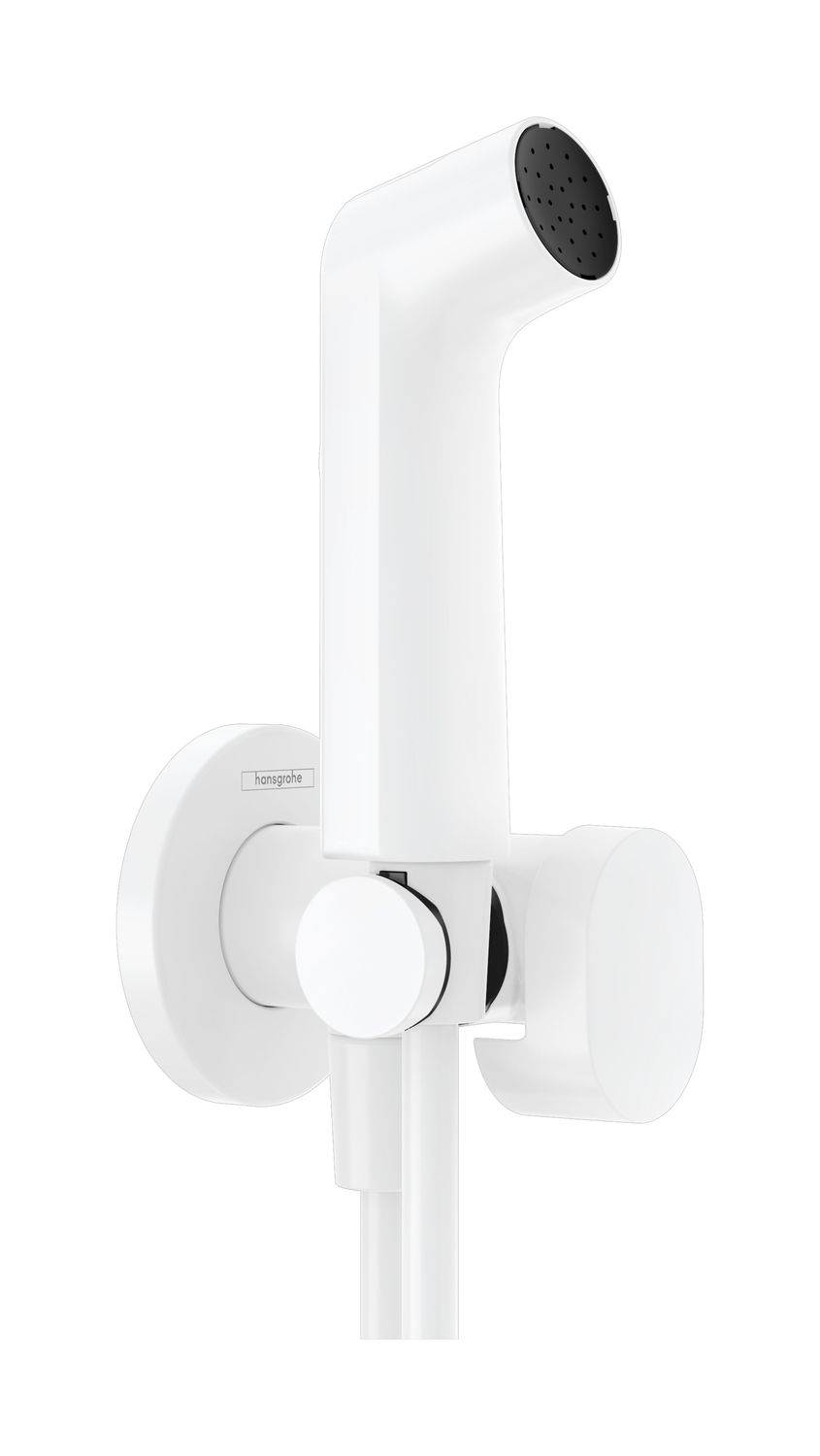 Douchette hygiénique pour WC Hansgrohe S en blanc mat pour eau froide avec support et flexible