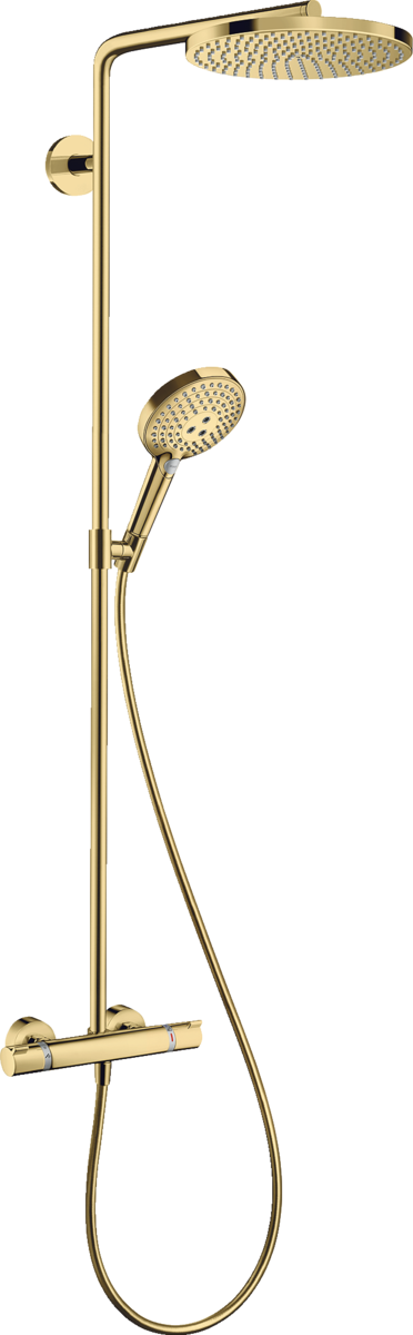Colonne de douche Showerpipe Hansgrohe Raindance Select S 240 1 jet PowderRain avec mitigeur thermostatique en doré poli