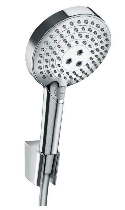 Support mural Hansgrohe avec douchette à main Raindance Select S 3 jets PowderRain et flexible Isiflex