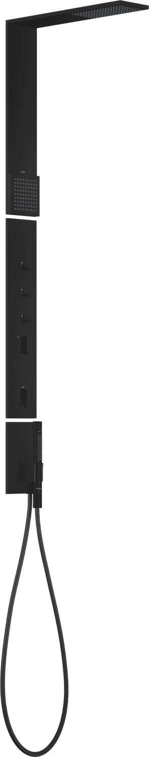 Colonne de douche thermostatique Axor ShowerComposition avec douche de tête 110/120 et douchette d’épaule, en noir mat