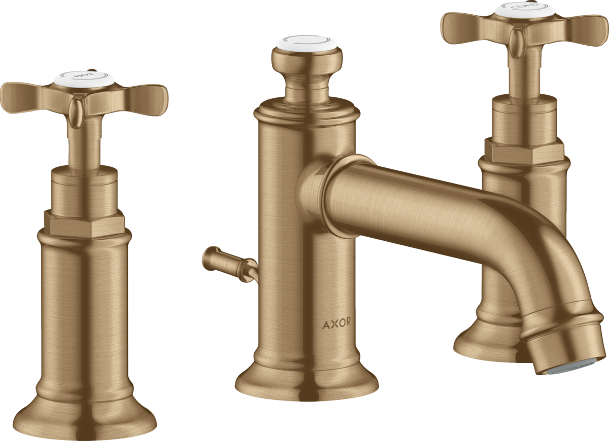 Mélangeur de lavabo 3 trous AXOR Montreux 30 avec poignées en croix et garniture de vidage en bronze brossé
