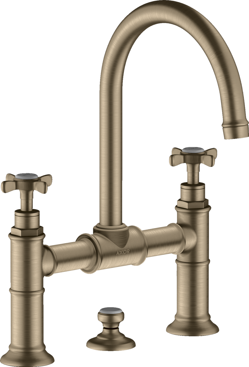 Mélangeur de lavabo 3 trous AXOR Montreux 220 avec poignées en croix et garniture de vidage en nickel brossé