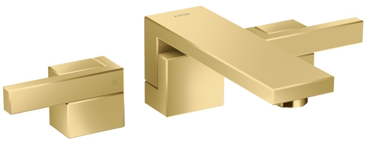 Mélangeur de lavabo 3 trous encastré AXOR Edge 190 avec bonde push-open aspect doré poli