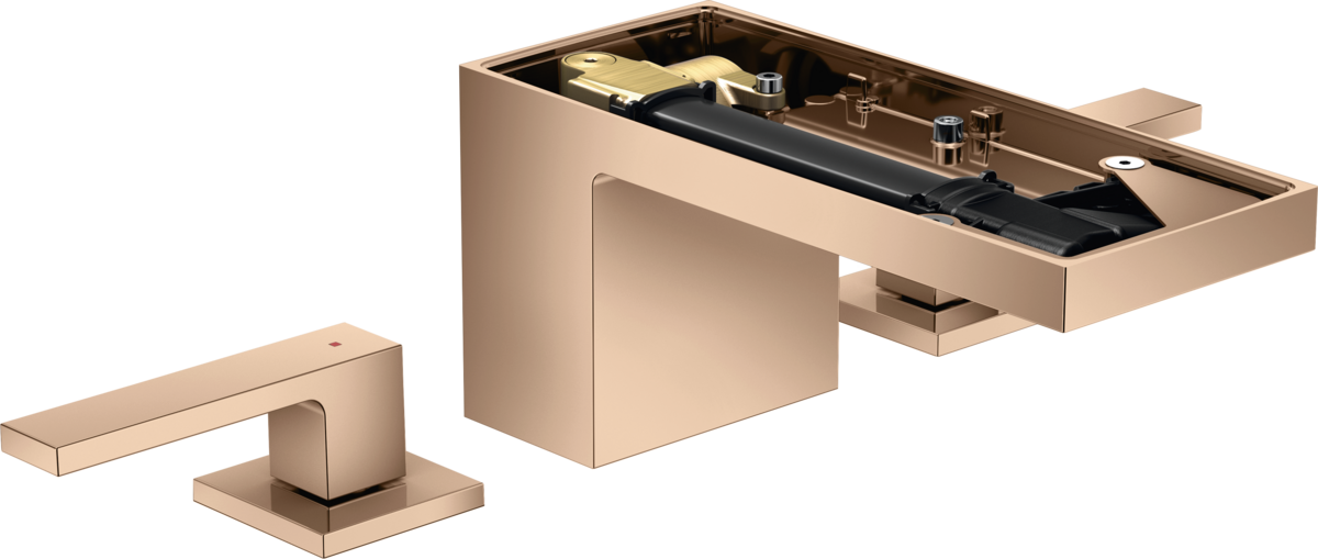 Mélangeur de lavabo 3 trous AXOR MyEdition 70 sans plaque, avec bonde push-open en or rouge poli