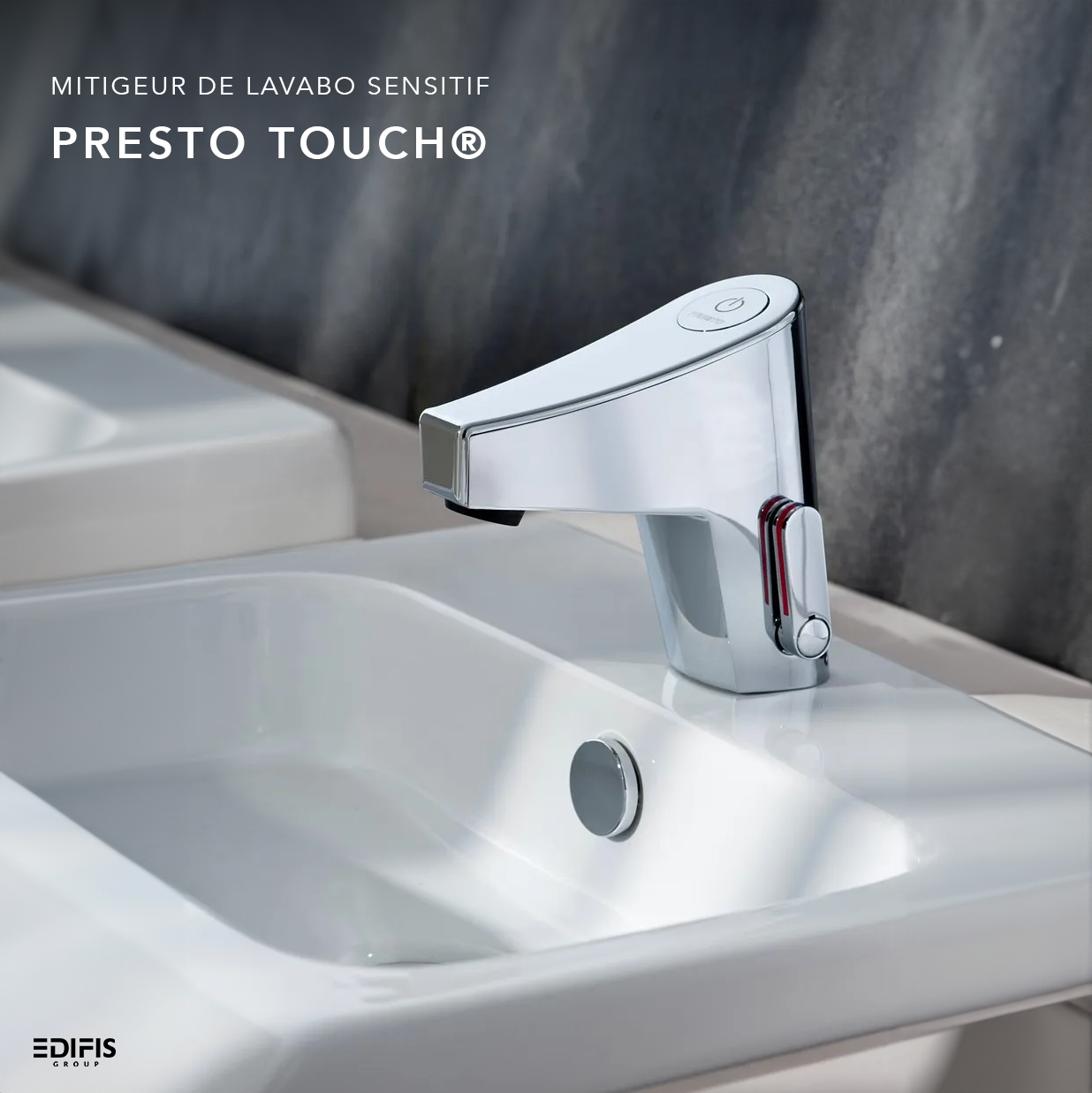 Mitigeur de lavabo sensitif Presto Touch® chromé avec pile et sans robinet d&#39;arrêt