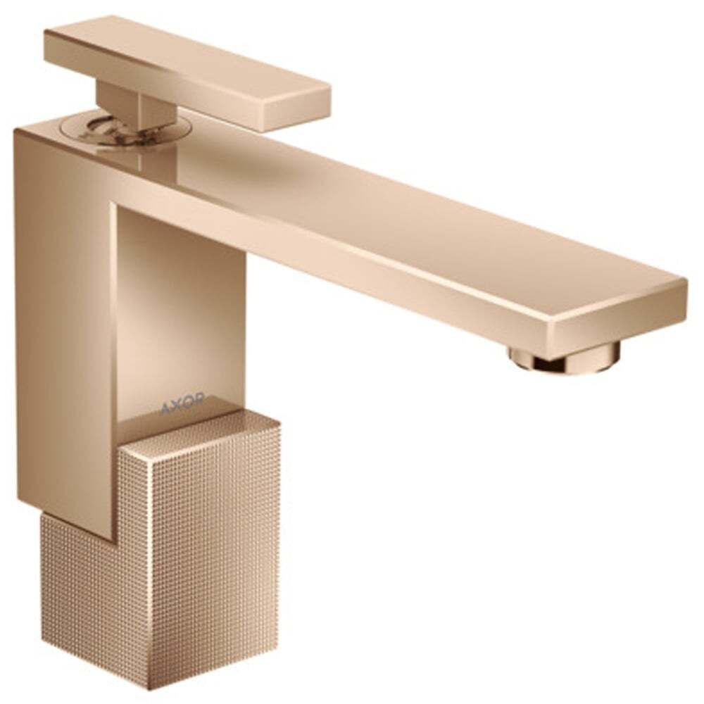 Mitigeur de lavabo AXOR Edge 130 coupe diamant, avec bonde push-open en or rouge poli
