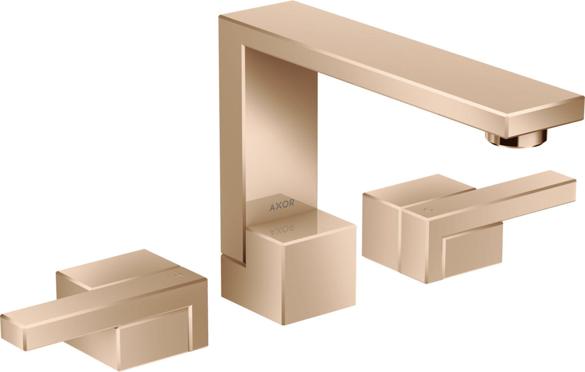 Mélangeur de lavabo 3 trous AXOR Edge 130, avec bonde push-open en Or rouge poli