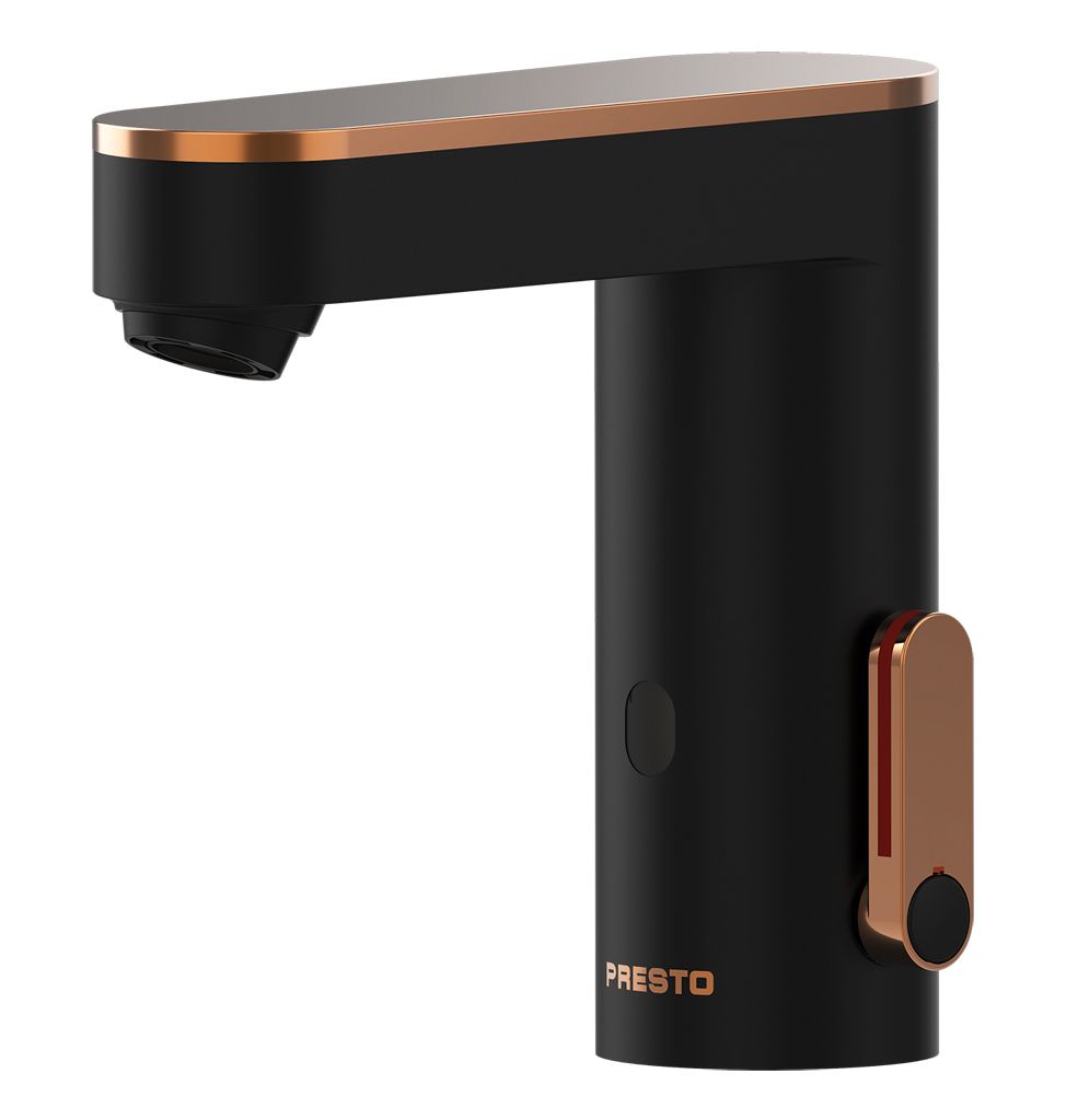 Mitigeur de lavabo électronique en noir / or rosé avec pile Presto So’o