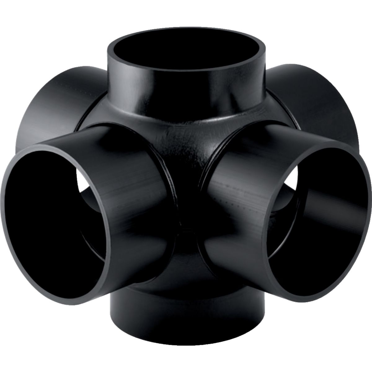 Embranchement boule 88.5° Geberit PEHD à quatre départs, raccords 90° déportés : d=110mm, d1=110mm