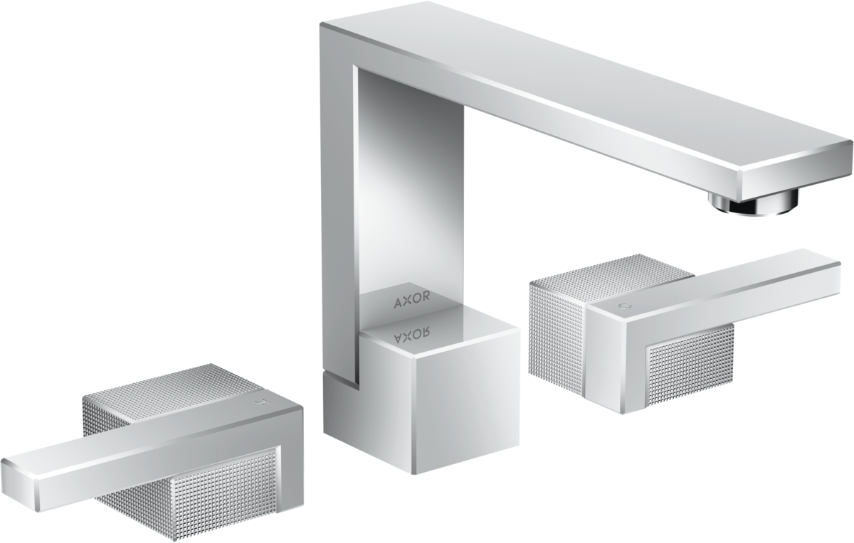 Mélangeur de lavabo 3 trous AXOR Edge 130 coupe diamant, avec bonde push-open