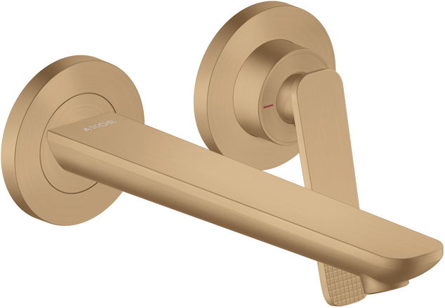 Mitigeur de lavabo encastré AXOR Citterio C 195 mm, avec poignée manette coupe cubique et bonde à écoulement libre en bronze brossé