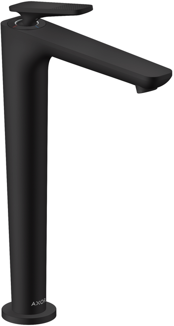 Mitigeur de lavabo AXOR Citterio C 250 surélevé CoolStart avec poignée manette coupe cubique et bonde à écoulement libre en noir mat