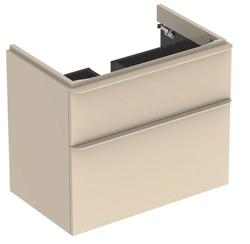 Meuble bas Geberit Smyle Square pour lavabo 60 cm avec deux tiroirs en gris sable laqué ultra-brillant