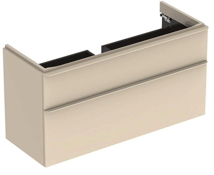 Meuble bas Geberit Smyle Square pour lavabo 120 cm avec deux tiroirs en sable gris laqué ultra-brillant
