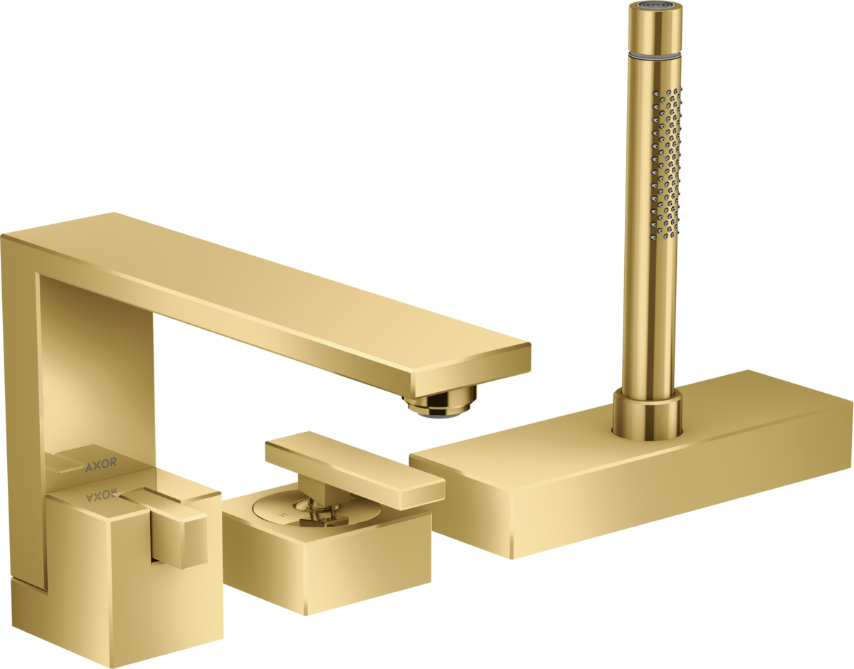Mitigeur 3 trous pour montage sur bord de baignoire AXOR Edge Aspect doré poli