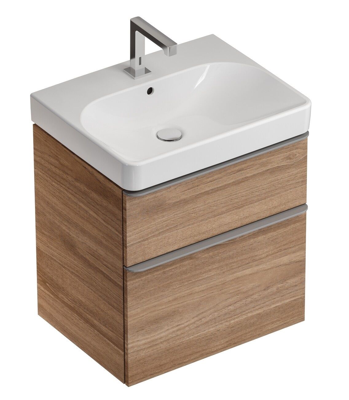 Meuble bas Geberit Smyle Square pour lavabo 90 cm avec deux tiroirs en noyer Carya
