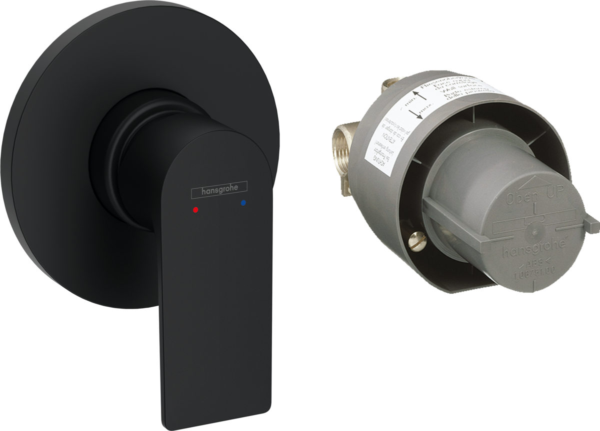 Set de finition pour mitigeur de douche encastré Hansgrohe Rebris E en noir mat avec corps d&#39;encastrement