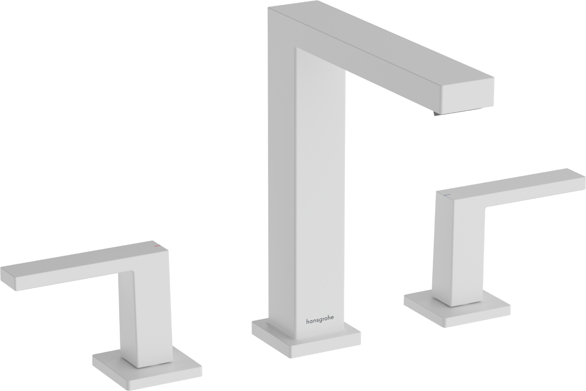 Mélangeur de lavabo 3 trous Hansgrohe Tecturis E 150 avec bonde Push-Open en blanc mat