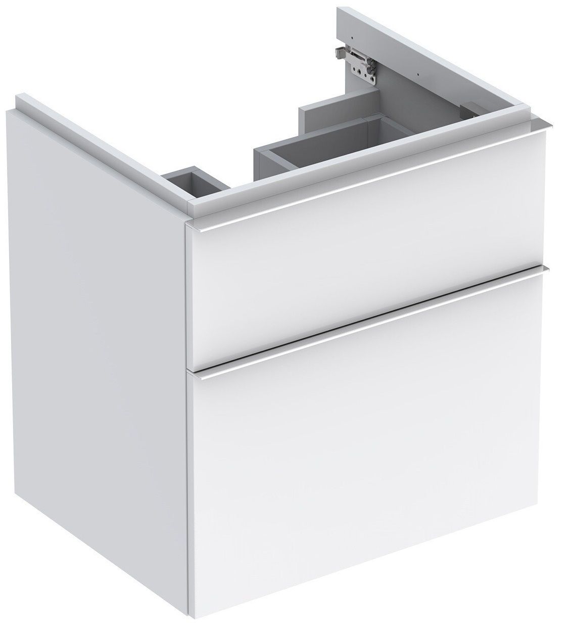 Meuble bas pour lavabo Geberit iCon 60 cm avec deux tiroirs en blanc laqué mat