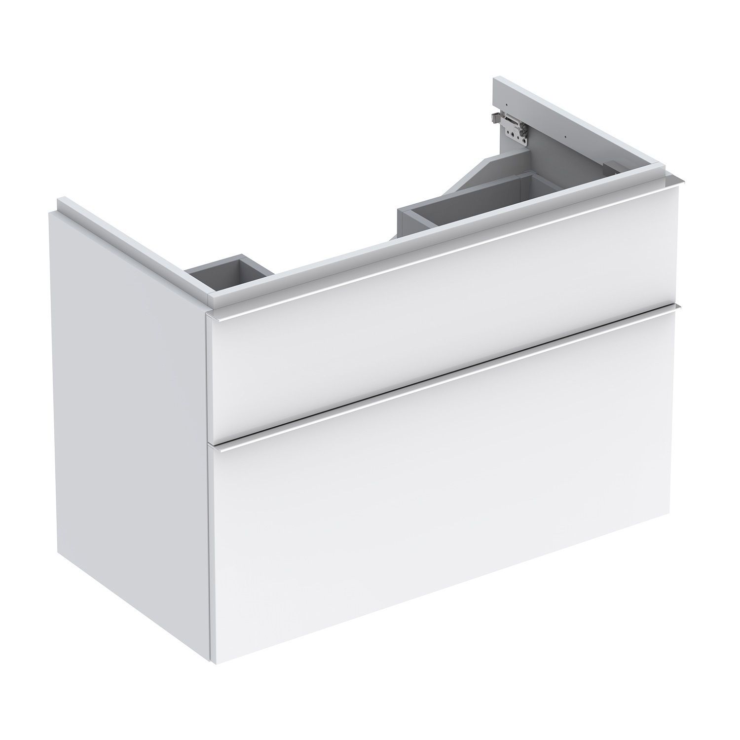 Meuble bas pour lavabo Geberit iCon 90 cm avec deux tiroirs en blanc laqué ultra-brillant