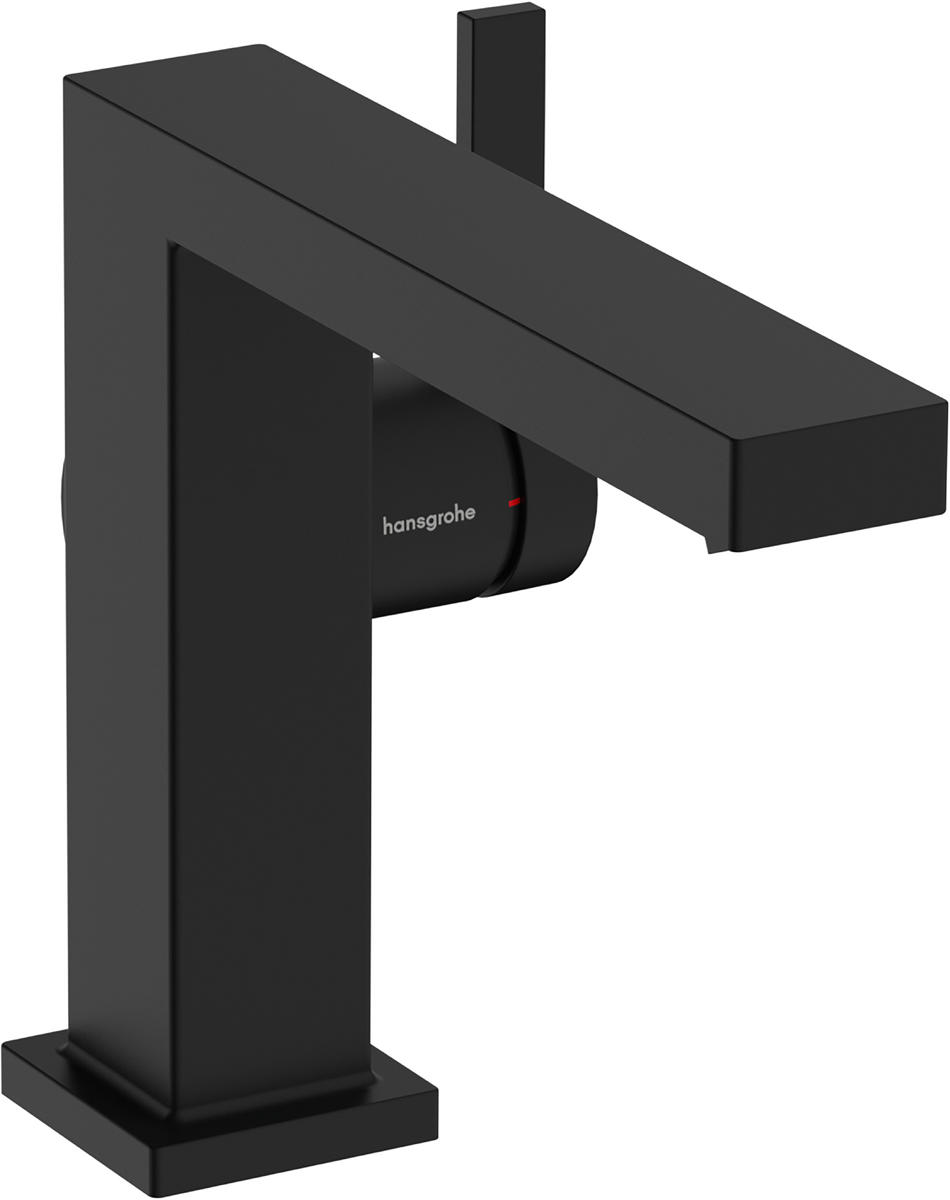 Mitigeur de lavabo Hangrohe Tecturis E Fine 110 CoolStart avec bonde Push-Open en noir mat